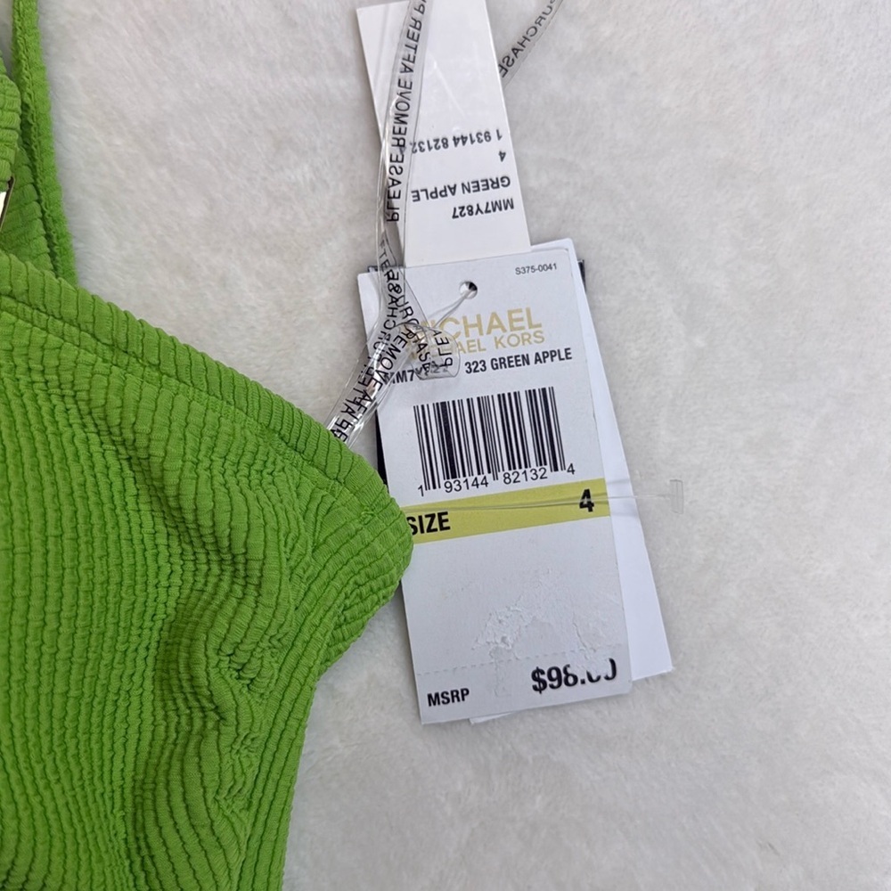 Michael Kors One Piece Cut Out One-Shoulder Lime Green Swimsuit- Size 4- NWT - Picture 7 of 8